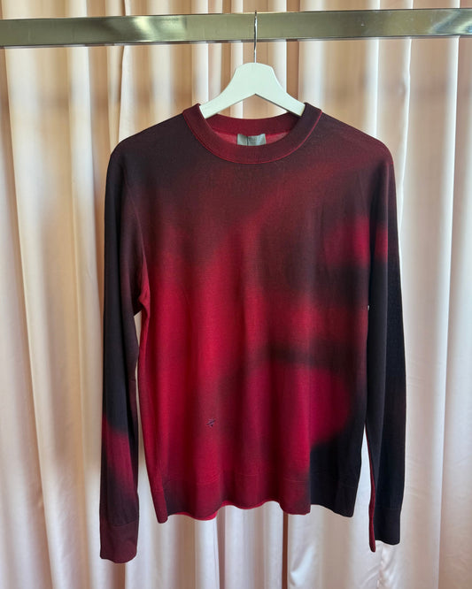 Dior Homme Red & Black Gradient Bee Embroidered Virgin Wool Sweater
