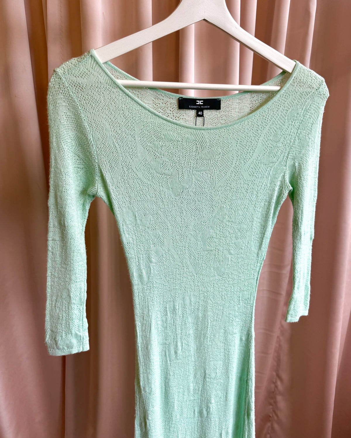 Italian Designer Mint Green Knit Lace Bodycon Dress
