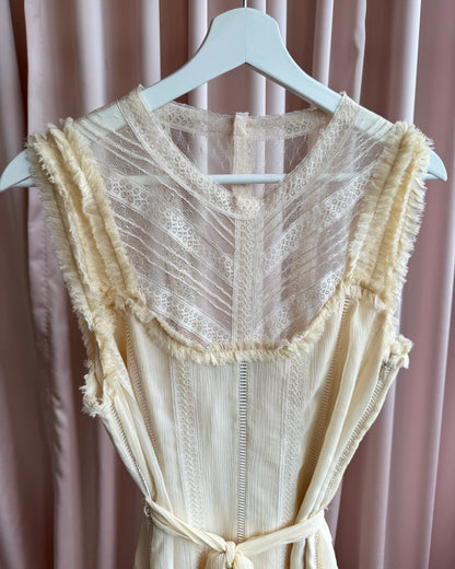 BCBGMaxazria Cream Silk Lace Princess Cut Dress