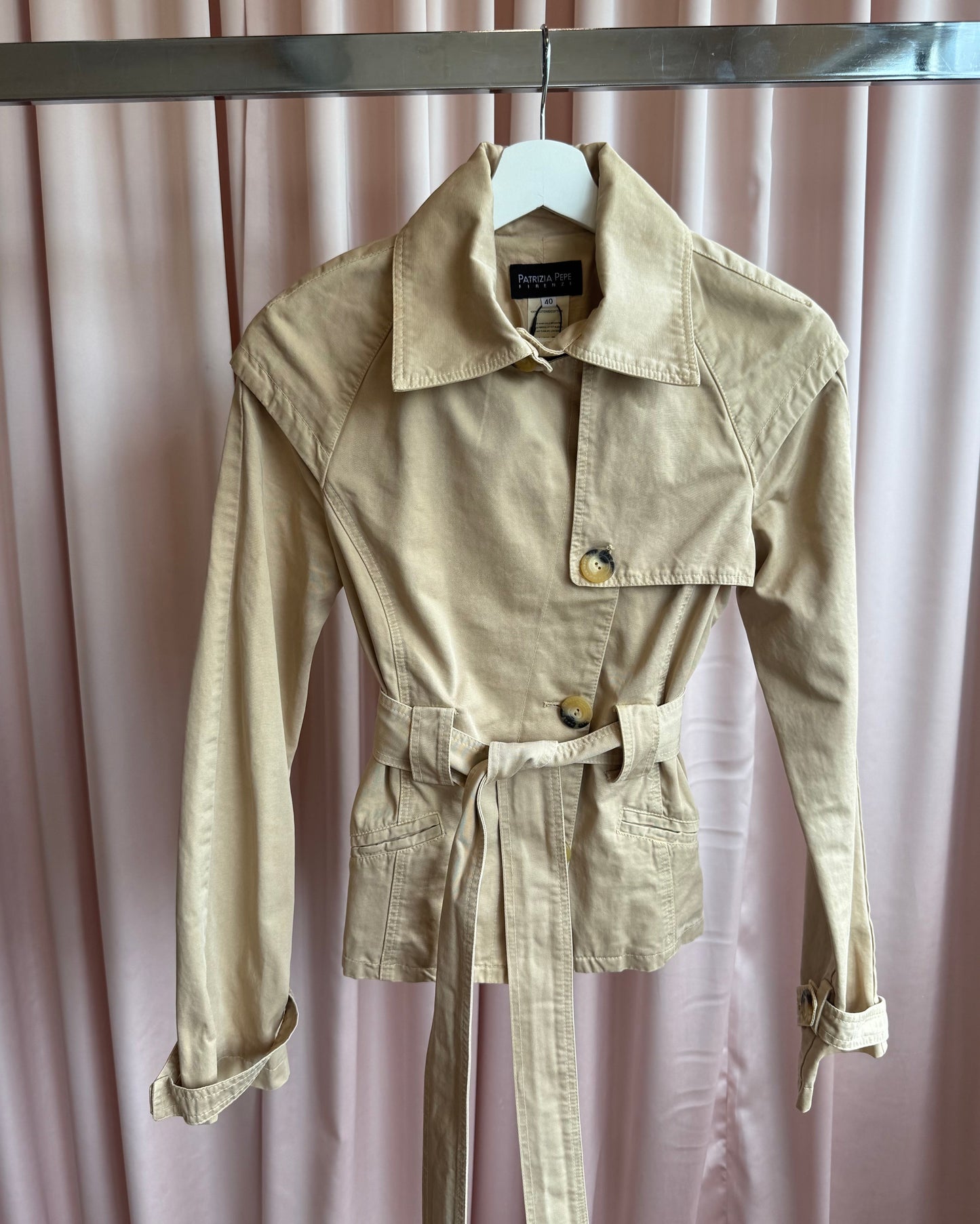 Patrizia Pepe Short Belted Khaki Cotton Trench Jacket