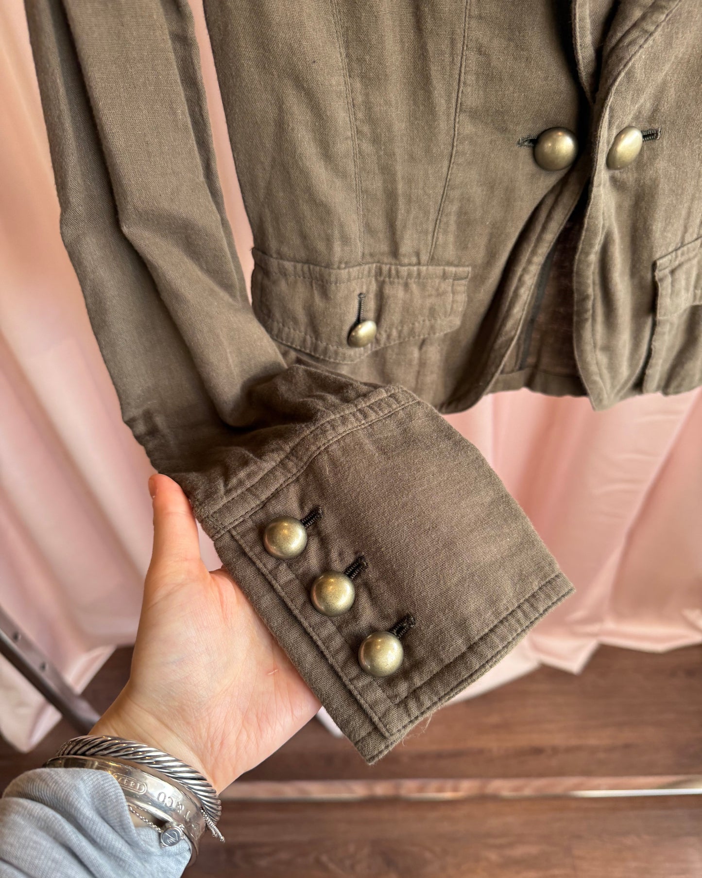 Buona Giornata Khaki Cotton Wire Lapel Tailored Blazer Jacket