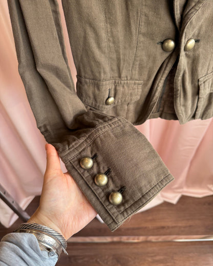 Buona Giornata Khaki Cotton Wire Lapel Tailored Blazer Jacket