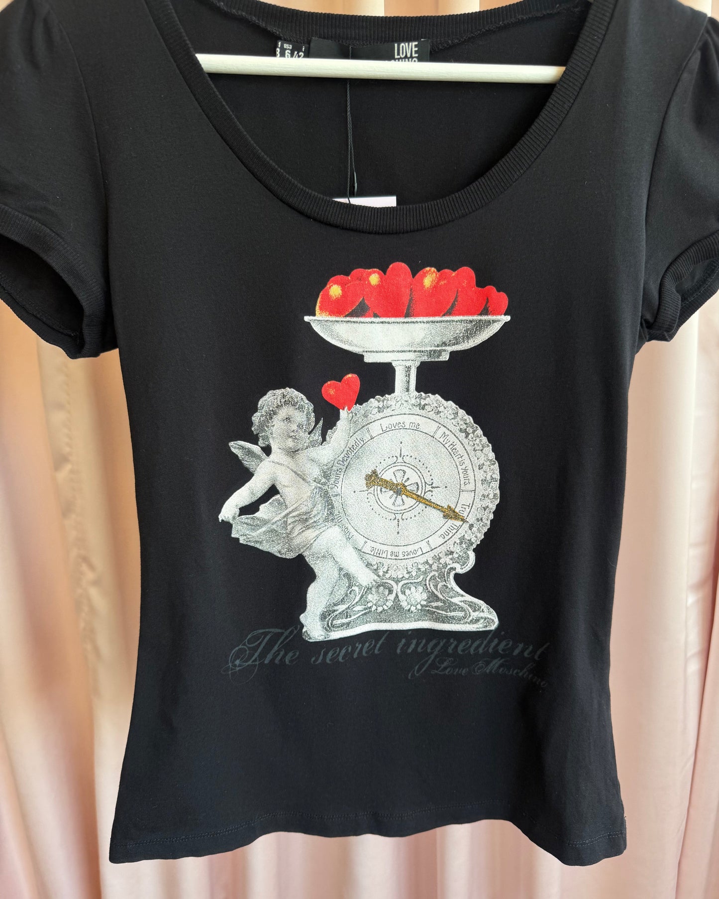 Love Moschino Cherub Graphic Black Puff Sleeve T-Shirt