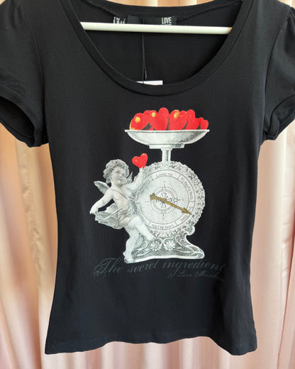 Love Moschino Cherub Graphic Black Puff Sleeve T-Shirt