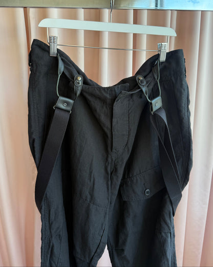 Y's Yohji Yamamoto Black Linen Suspender Trousers