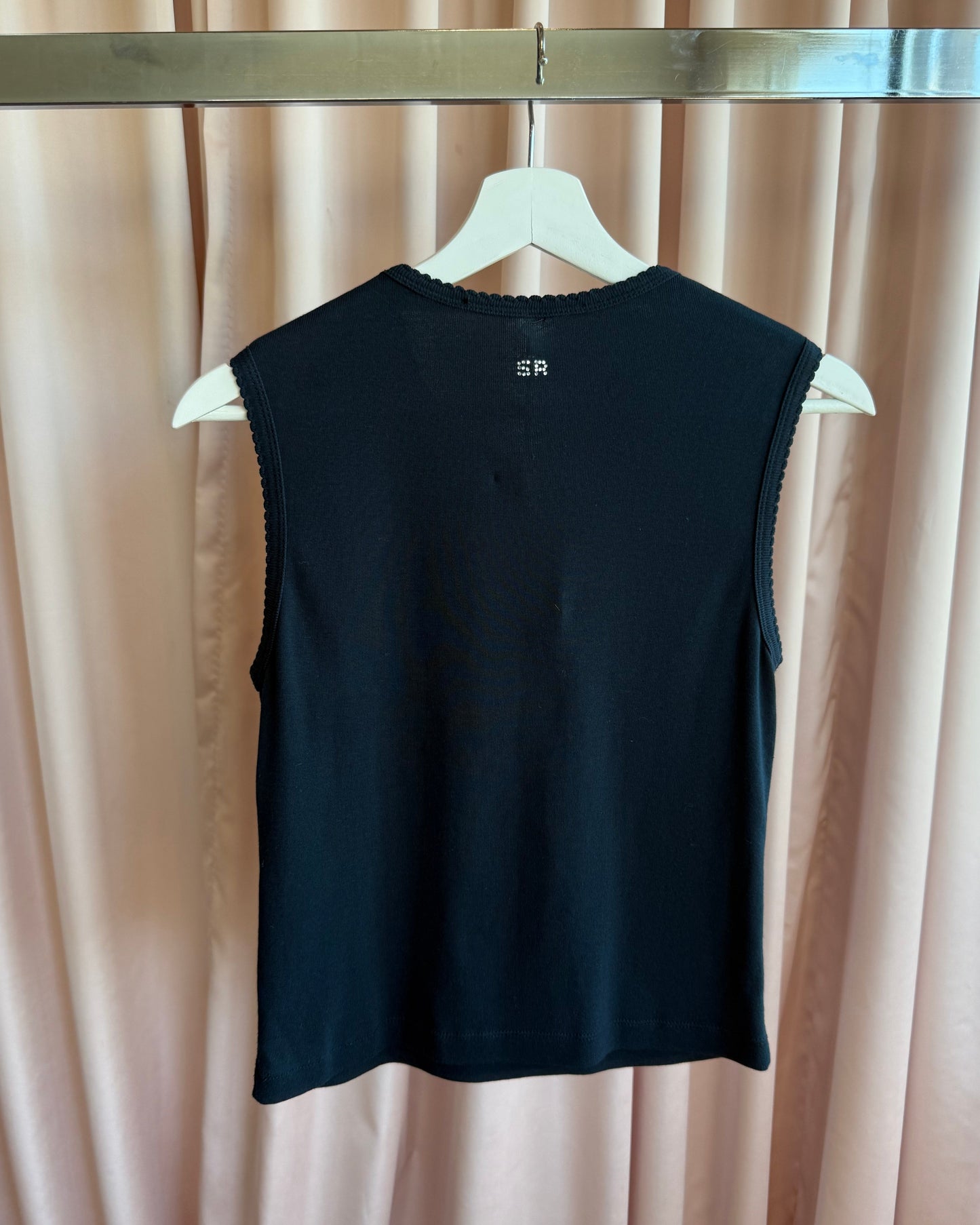 Sonia Rykiel "On & Off" Rhinestone Graphic Black Tank Top