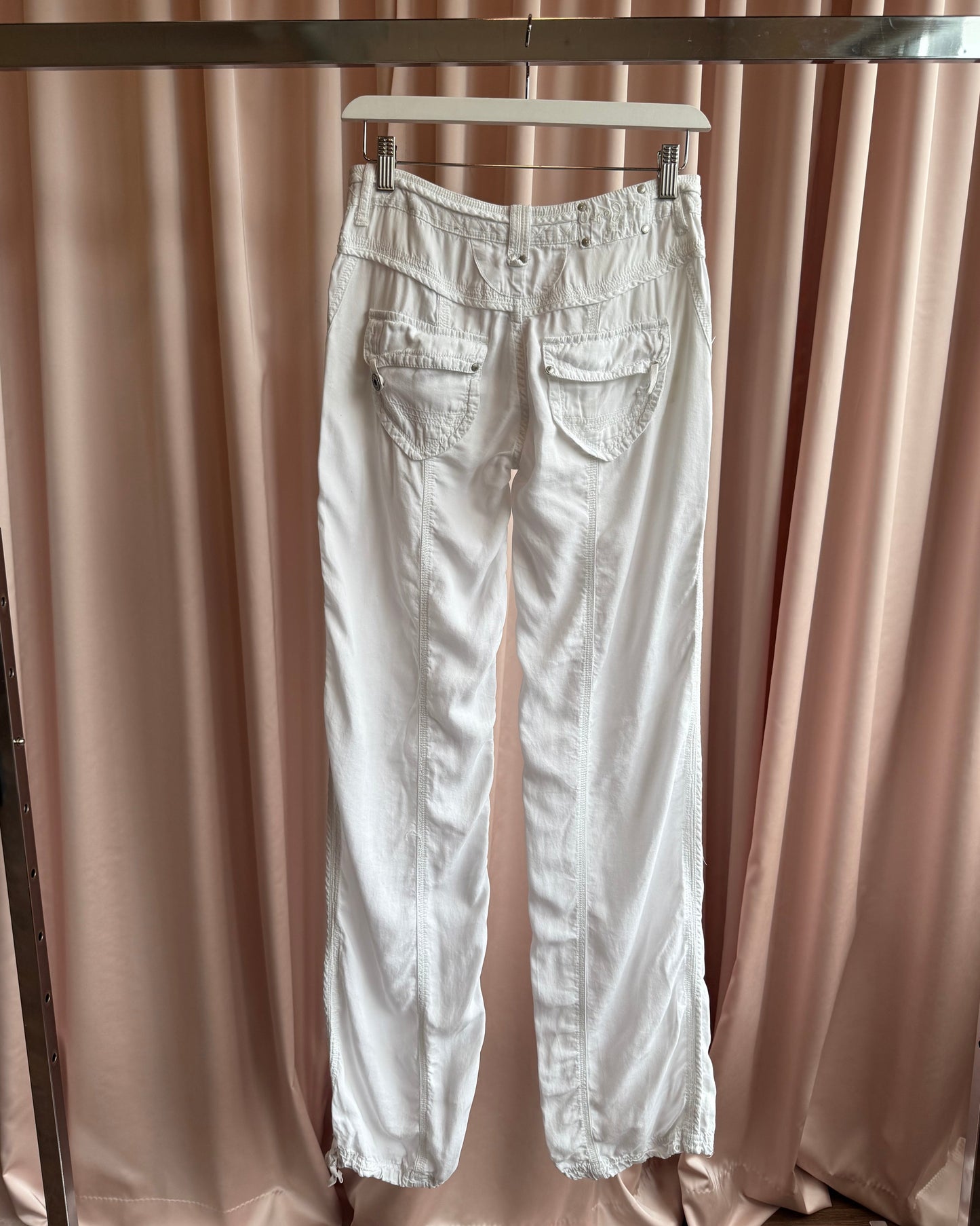 Pepe Jeans 2000's White Drawstring Cargo Pants