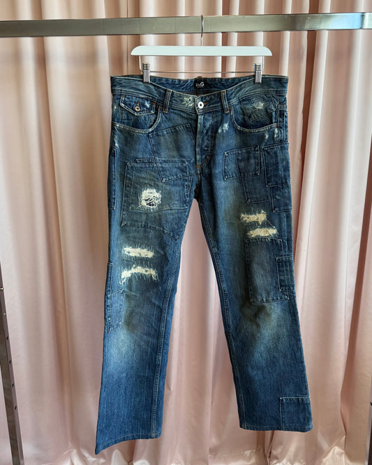 D&G 2000's Distressed Mud Wash Patchwork Denim