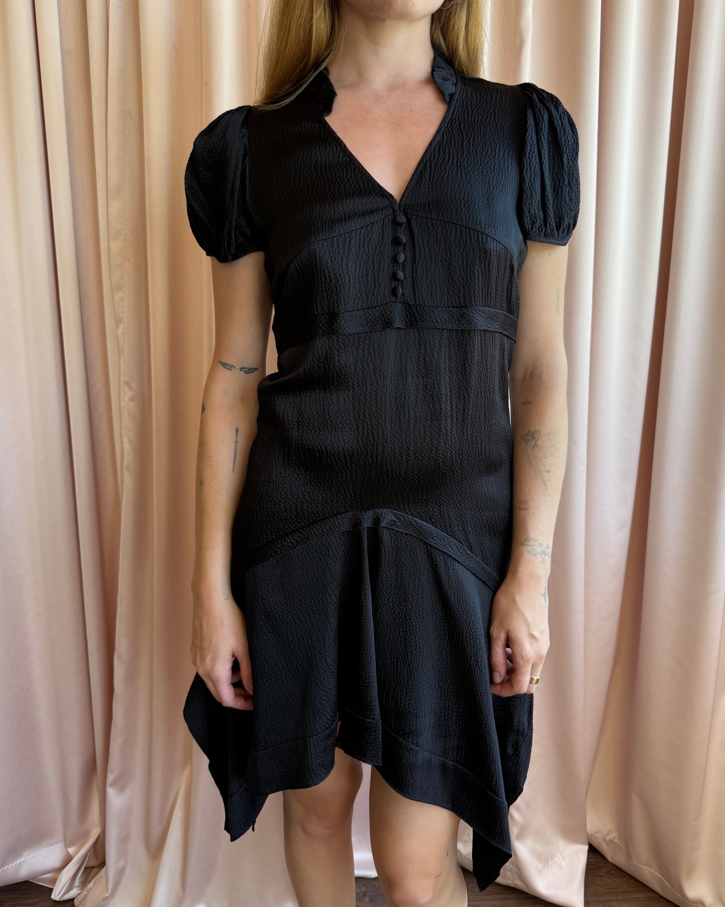 Balenciaga 2007 by Nicolas Ghesquière Black 100% Silk Puff Sleeve Dress