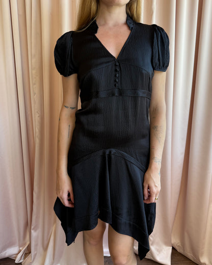 Balenciaga 2007 by Nicolas Ghesquière Black 100% Silk Puff Sleeve Dress