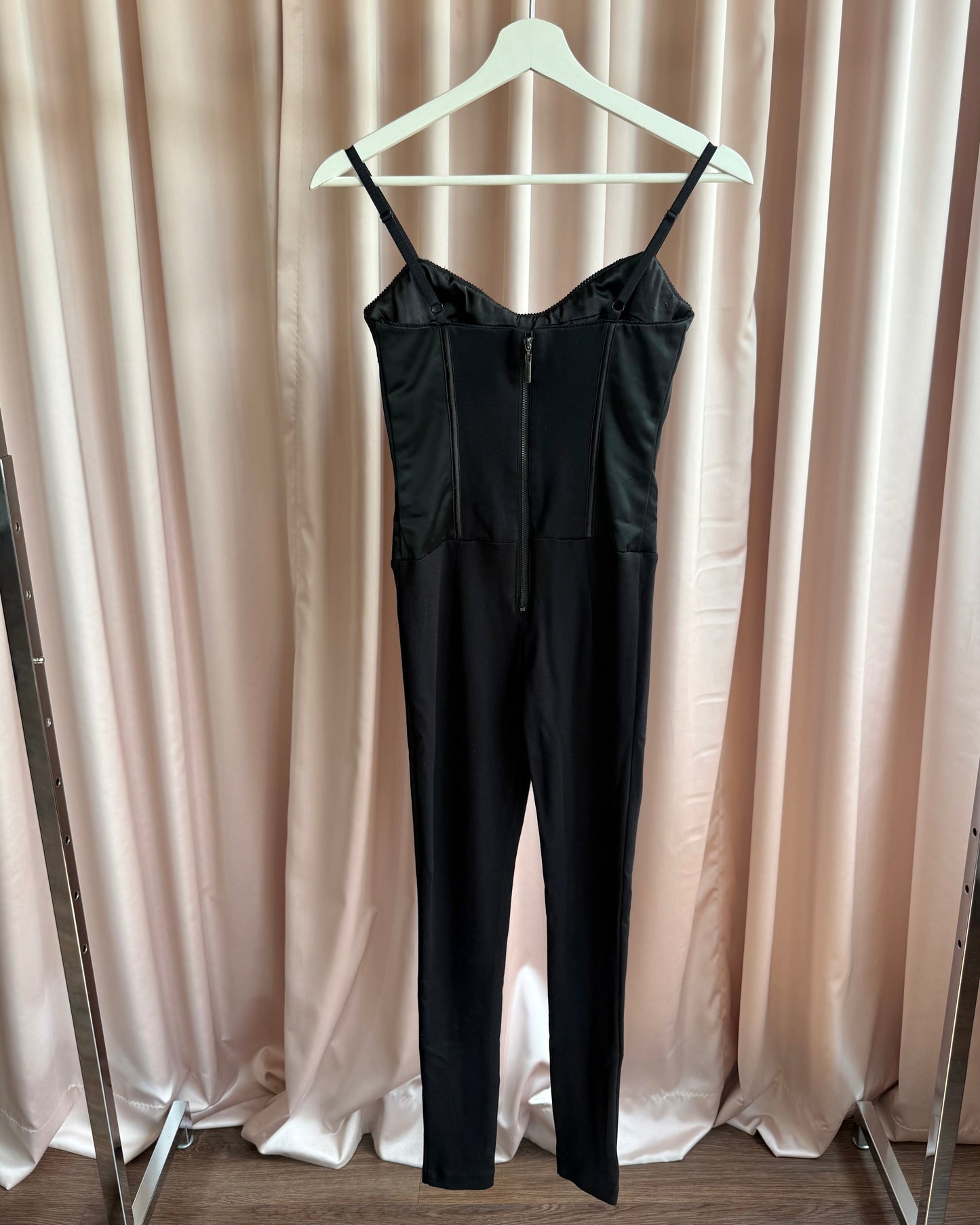 Bebe Black Boned Bustier Lace Panel Jumpsuit