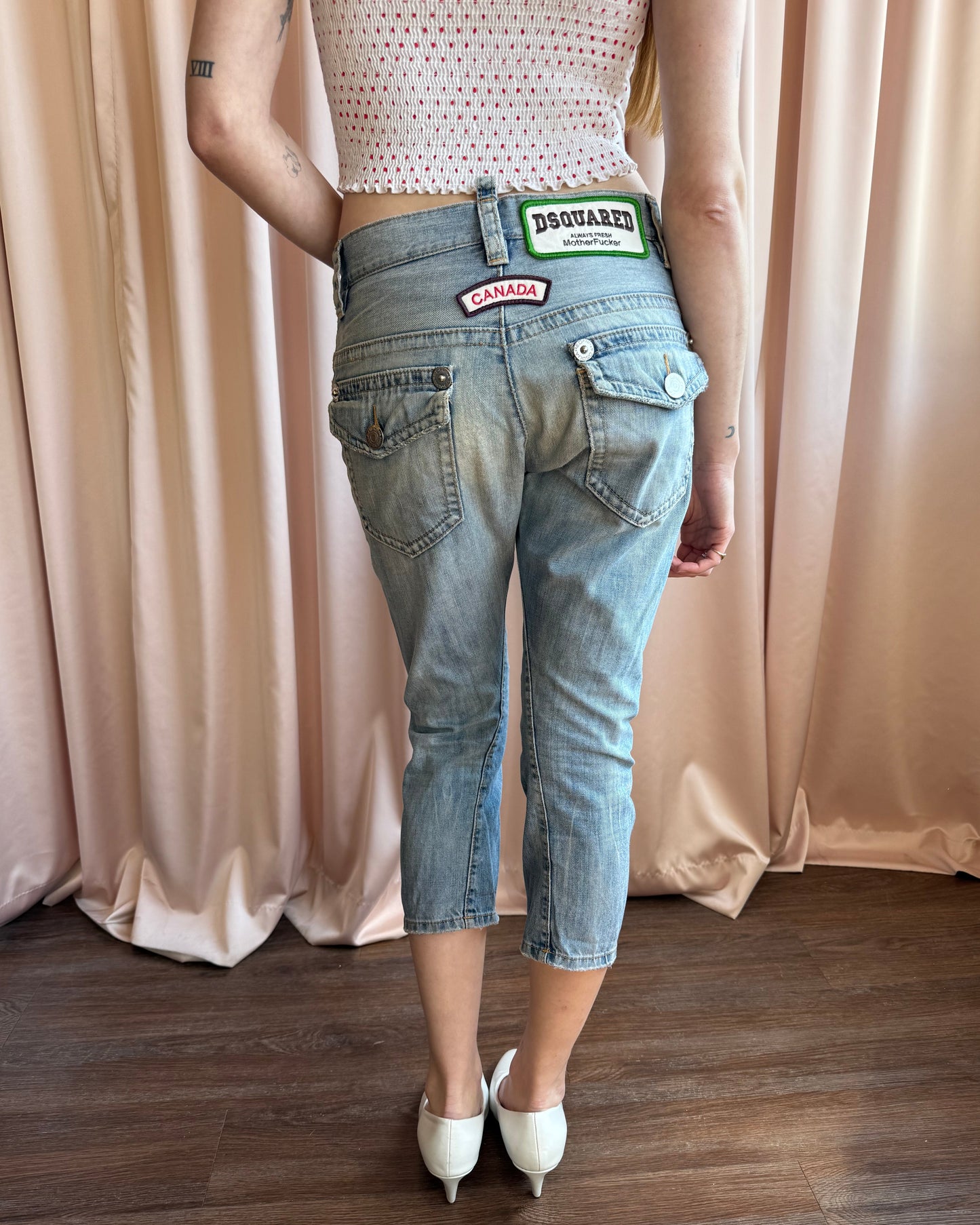 Dsquared² S/S 2005 Patched Cropped Light Wash Denim