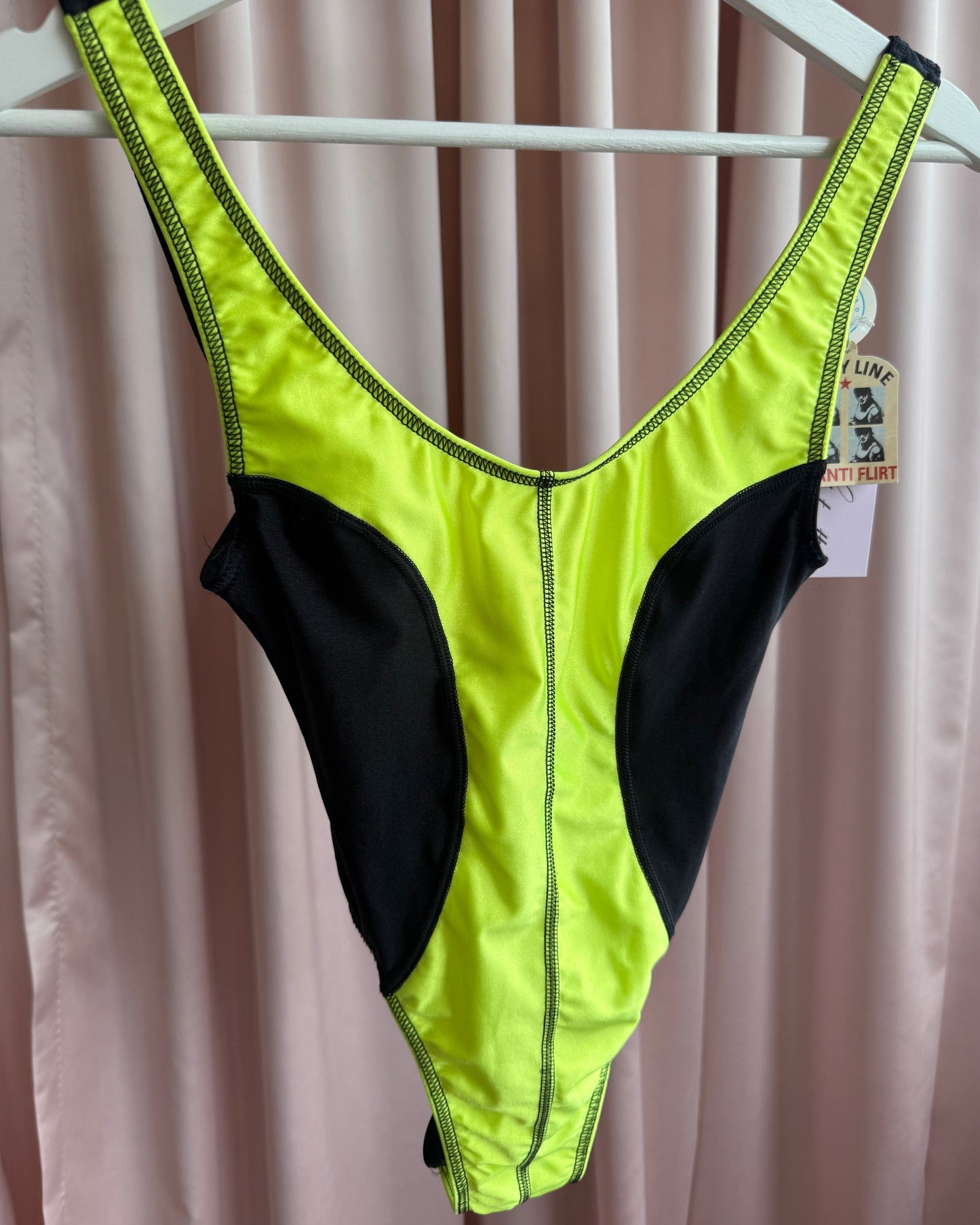 French Brand Deadstock Neon Green & Black One Piece Swimsuit
