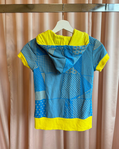 Japanese Brand Blue & Yellow Short Sleeve Zip Up Hoodie