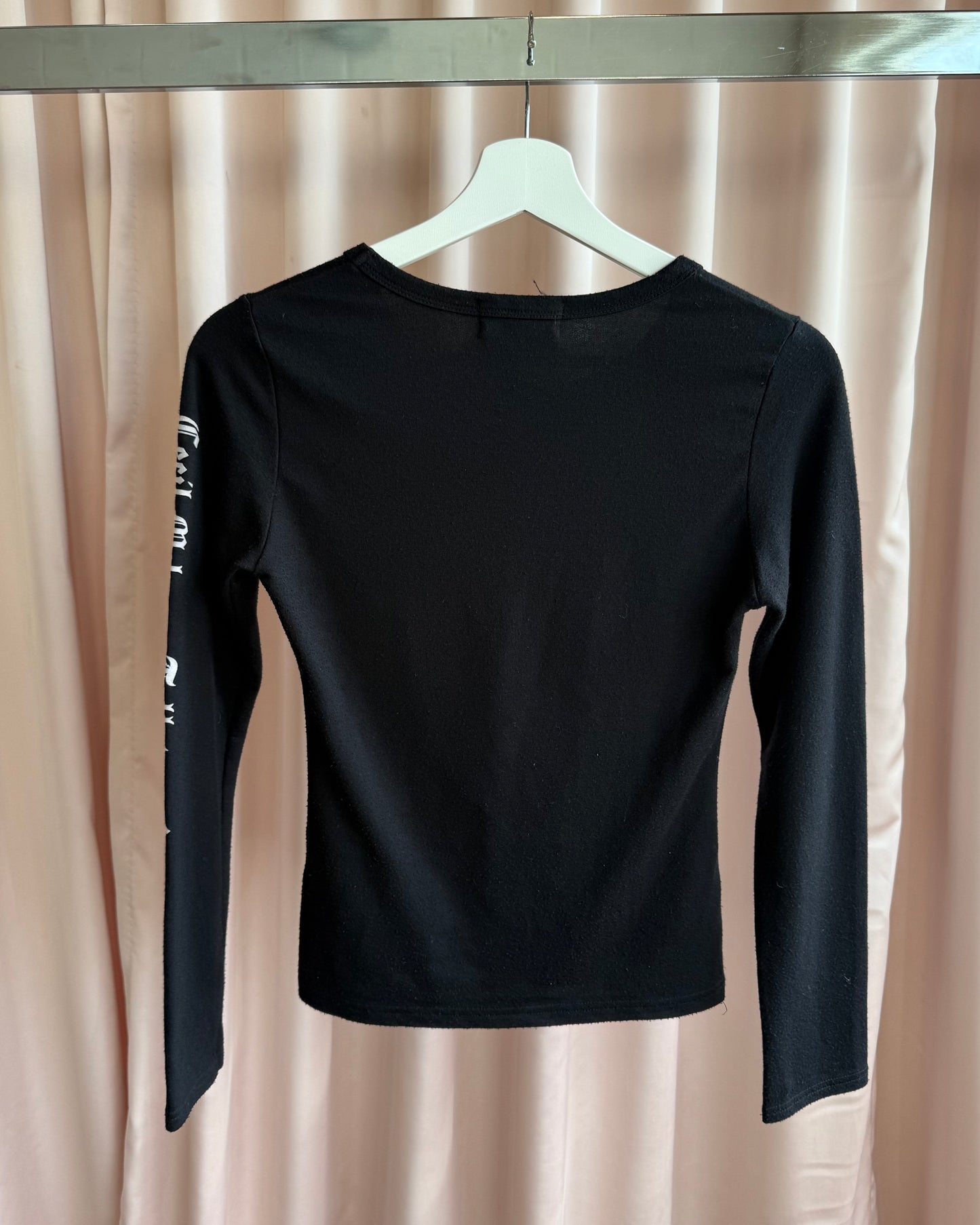 Japanese Brand "Luxe is More" Rhinestone Graphic Long Sleeve Top