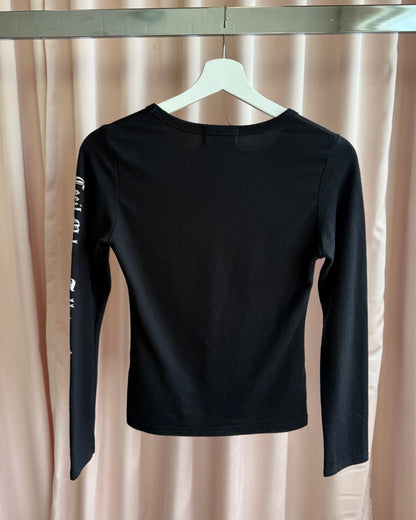 Japanese Brand "Luxe is More" Rhinestone Graphic Long Sleeve Top