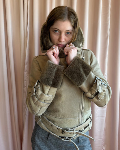 Japanese Brand Belted Shearling Jacket
