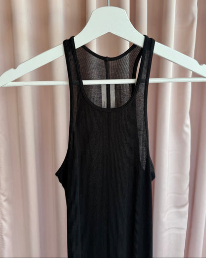 Rick Owens Ribbed Black Silk Blend Maxi Tank Dress