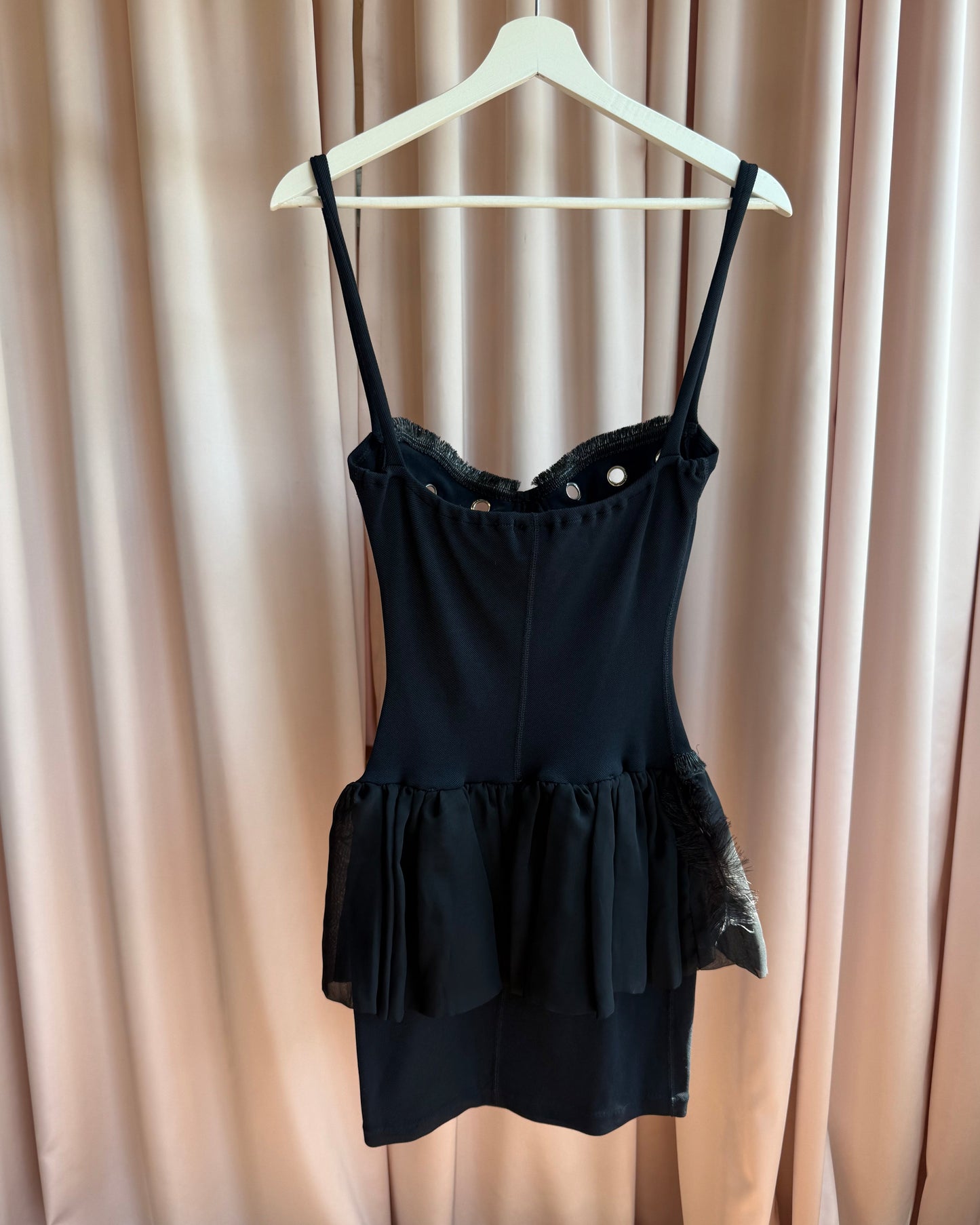 Hunza 1980's Black Grommet Bustier Peplum Dress