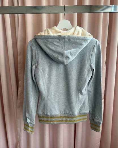 Italian Brand Deadstock Bejewelled Cross Faux Fur Lined Zip Up Hoodie