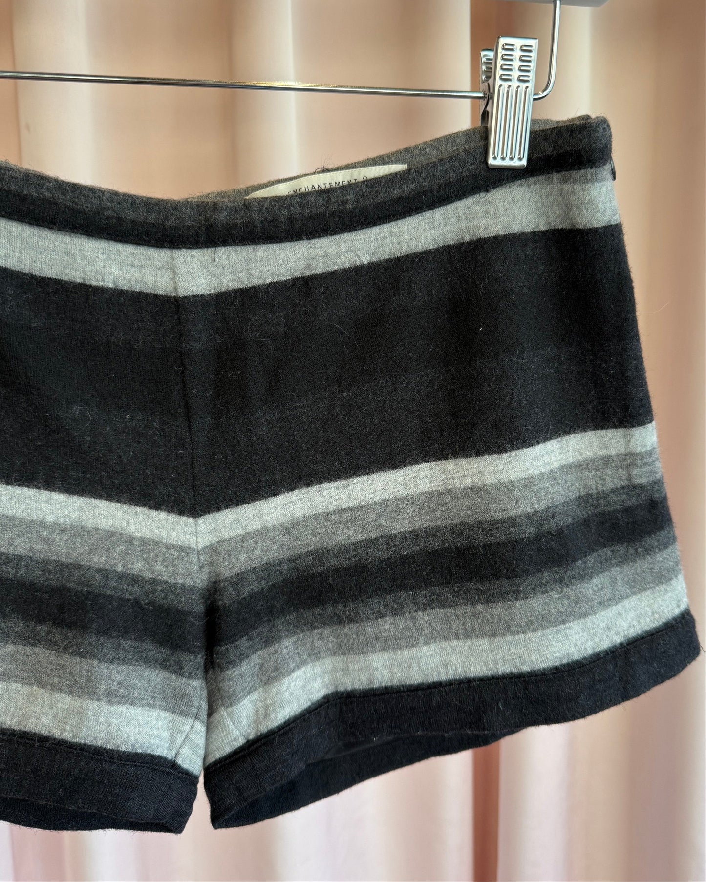 Japanese Brand Black & Grey Striped Wool Low Rise Mini Shorts