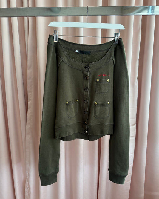 Dsquared² F/W 2007 Olive Green Button Up Off The Shoulder Sweatshirt