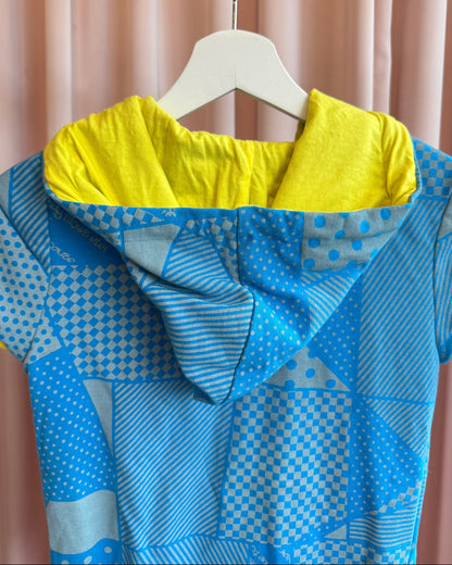 Japanese Brand Blue & Yellow Short Sleeve Zip Up Hoodie