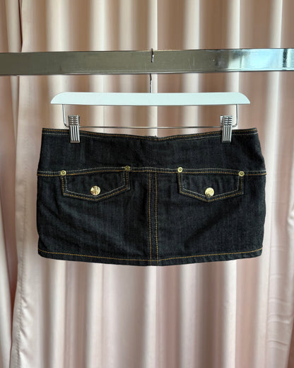 Japanese Brand Dark Wash Denim Gold Tone Button Micro Mini Skirt