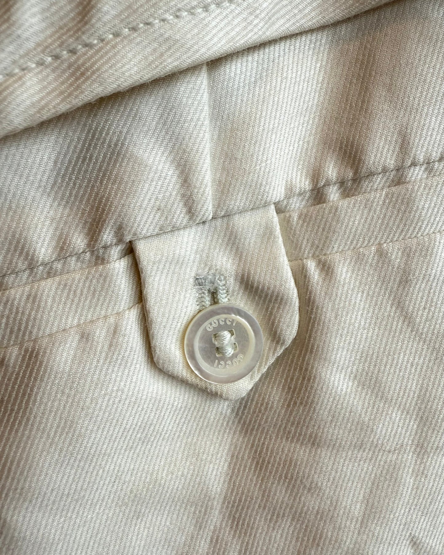 Gucci 2003 by Tom Ford White Belted Low Rise Slim Cut Trousers