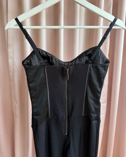Bebe Black Boned Bustier Lace Panel Jumpsuit