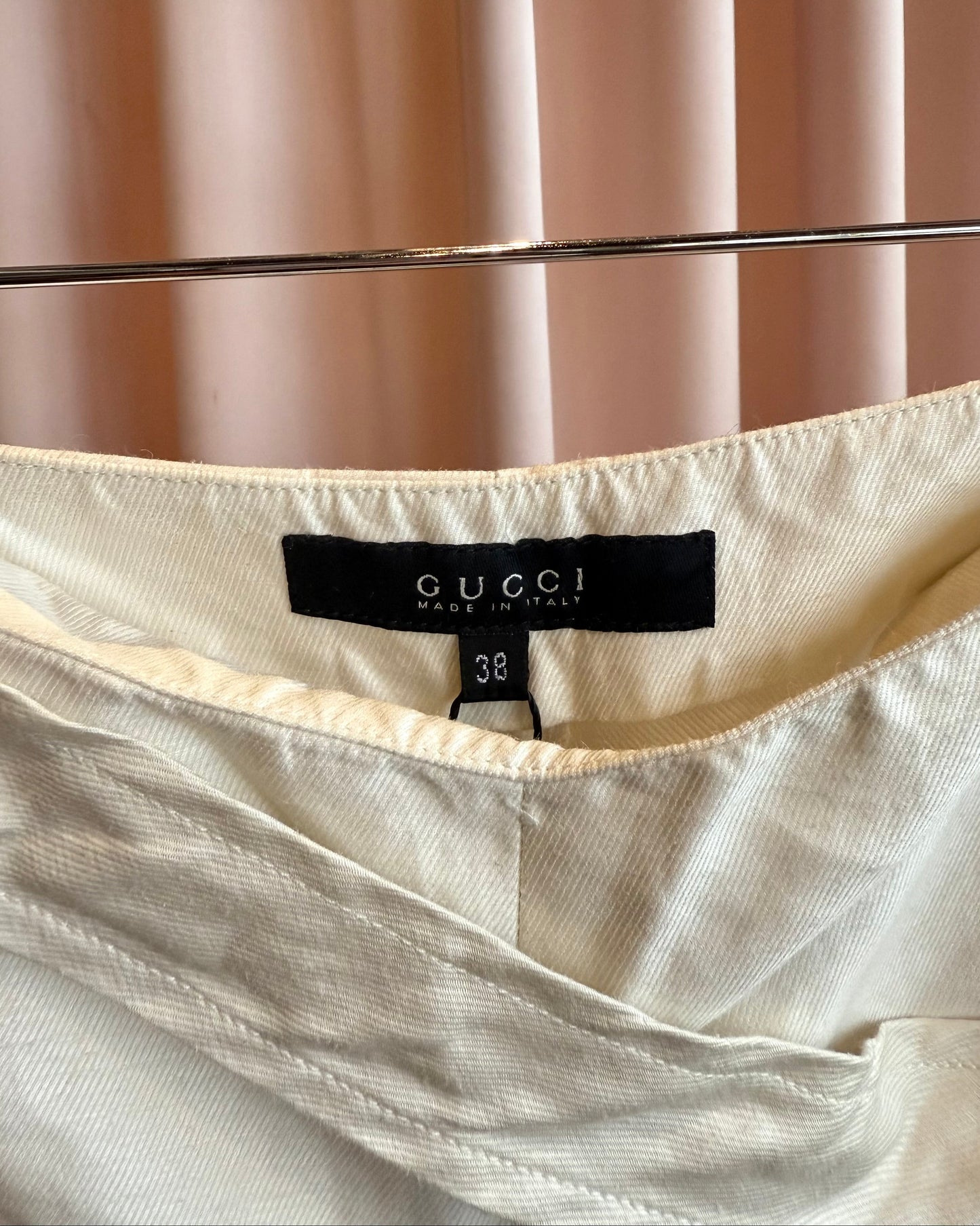 Gucci 2003 by Tom Ford White Belted Low Rise Slim Cut Trousers