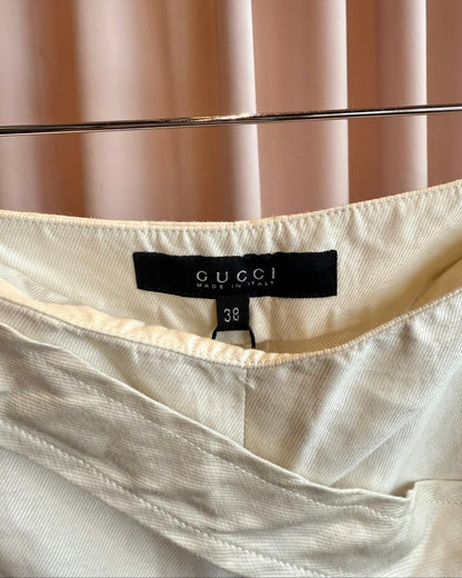 Gucci 2003 by Tom Ford White Belted Low Rise Slim Cut Trousers
