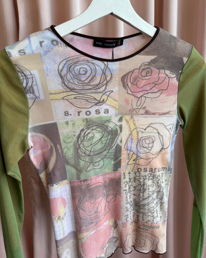 Cop Copine Rose Print Mesh Long Sleeve Top