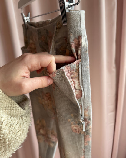 Japanese Brand Floral Tapestry Print Stretch Skinny Pants