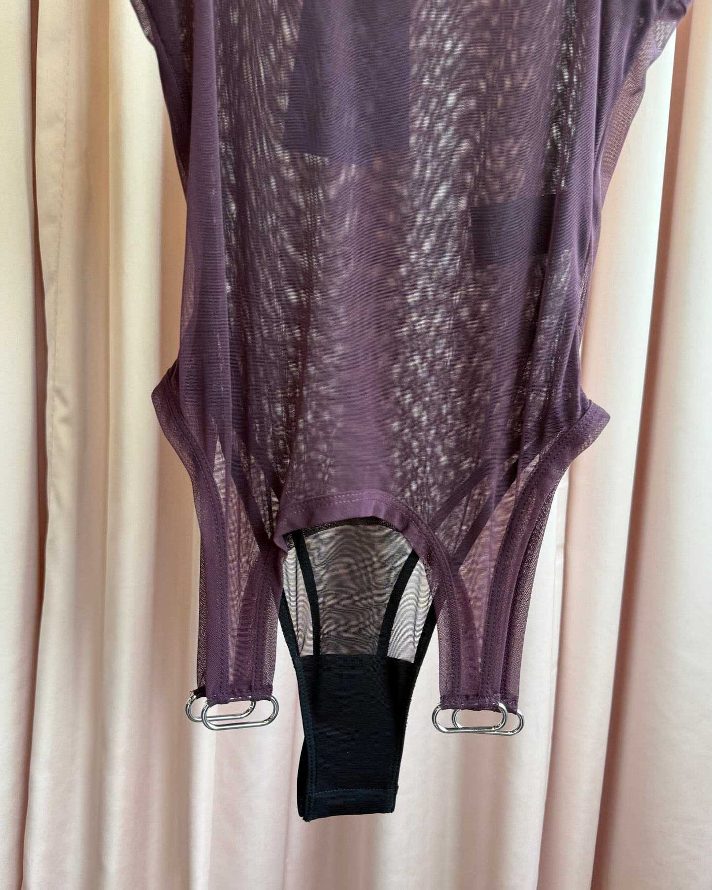 Mugler NWT Plum & Black Mesh Love Tank Bodysuit