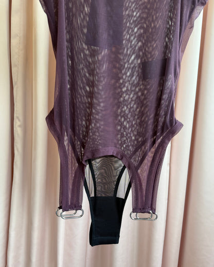 Mugler NWT Plum & Black Mesh Love Tank Bodysuit