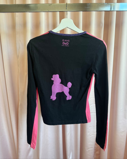 D&G 2000's "Weird" Poodle Graphic Two Tone Long Sleeve Top