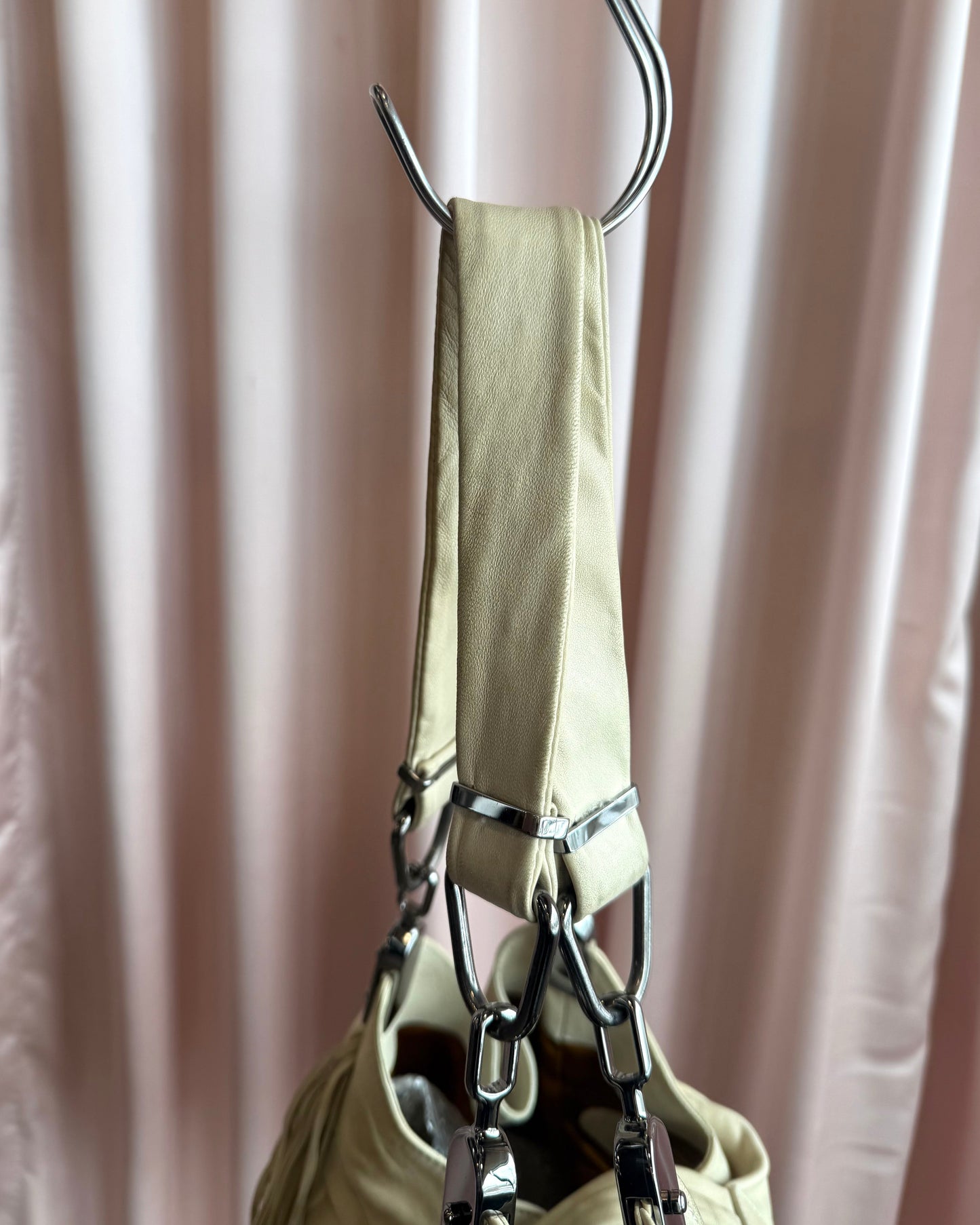 Céline Dimitri Cream Leather Fringe Hobo Handbag