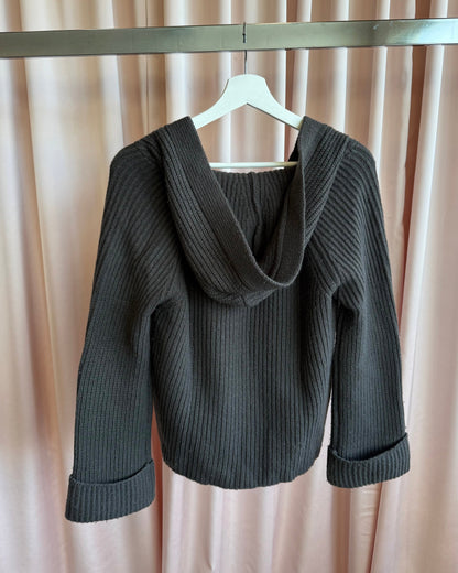 Jill Stuart Dark Khaki Brown Wool Blend Rib Knit Hoodie