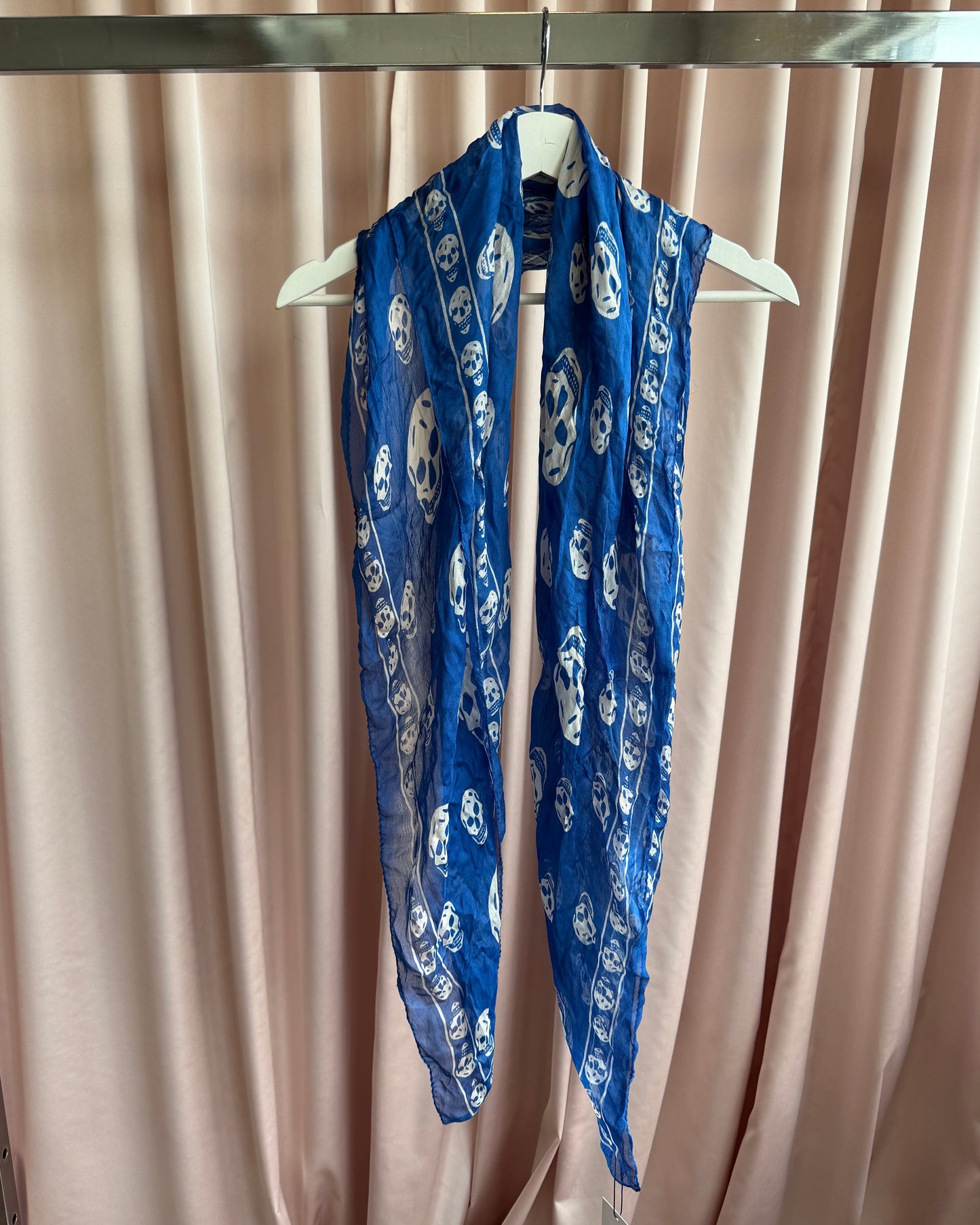 Alexander McQueen Royal Blue & White Skull Print Scarf