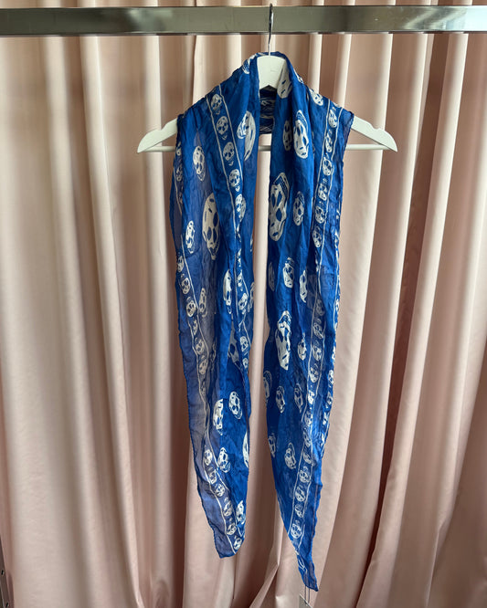 Alexander McQueen Royal Blue & White Skull Print Scarf