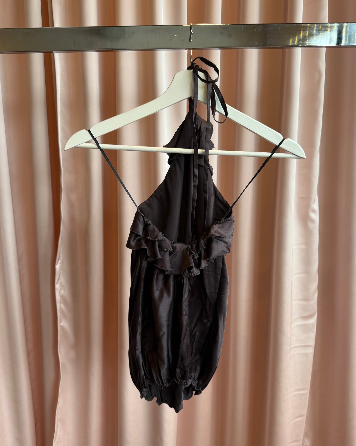 Paola Frani 100% Silk Dark Brown Halter Top