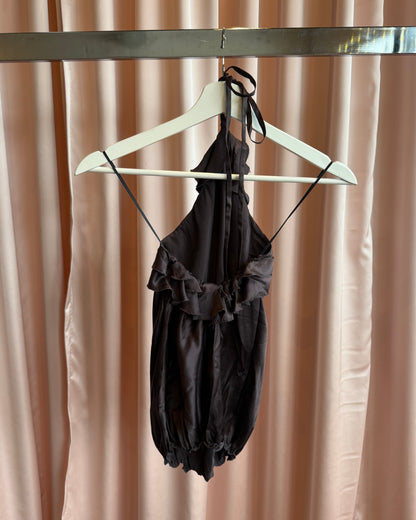 Paola Frani 100% Silk Dark Brown Halter Top
