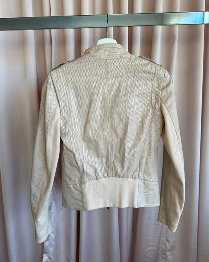 Italian Designer Perforated Beige Leather Jacket