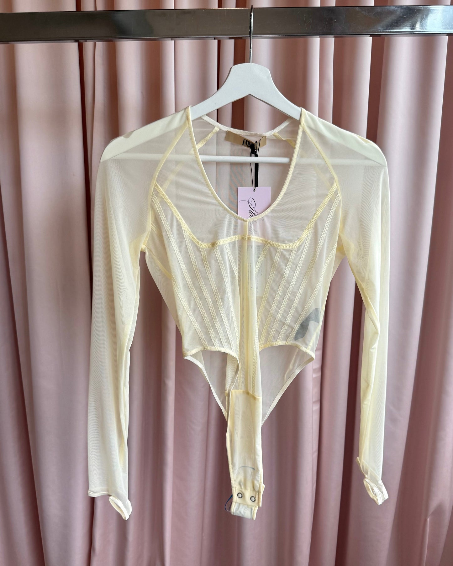 KNWLS NWT S/S 2025 Yellow Haze Mesh Bodysuit