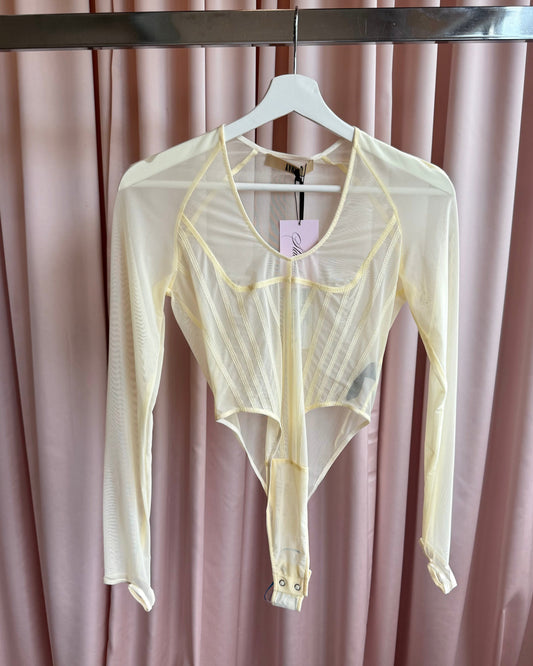 KNWLS NWT S/S 2025 Yellow Haze Mesh Bodysuit