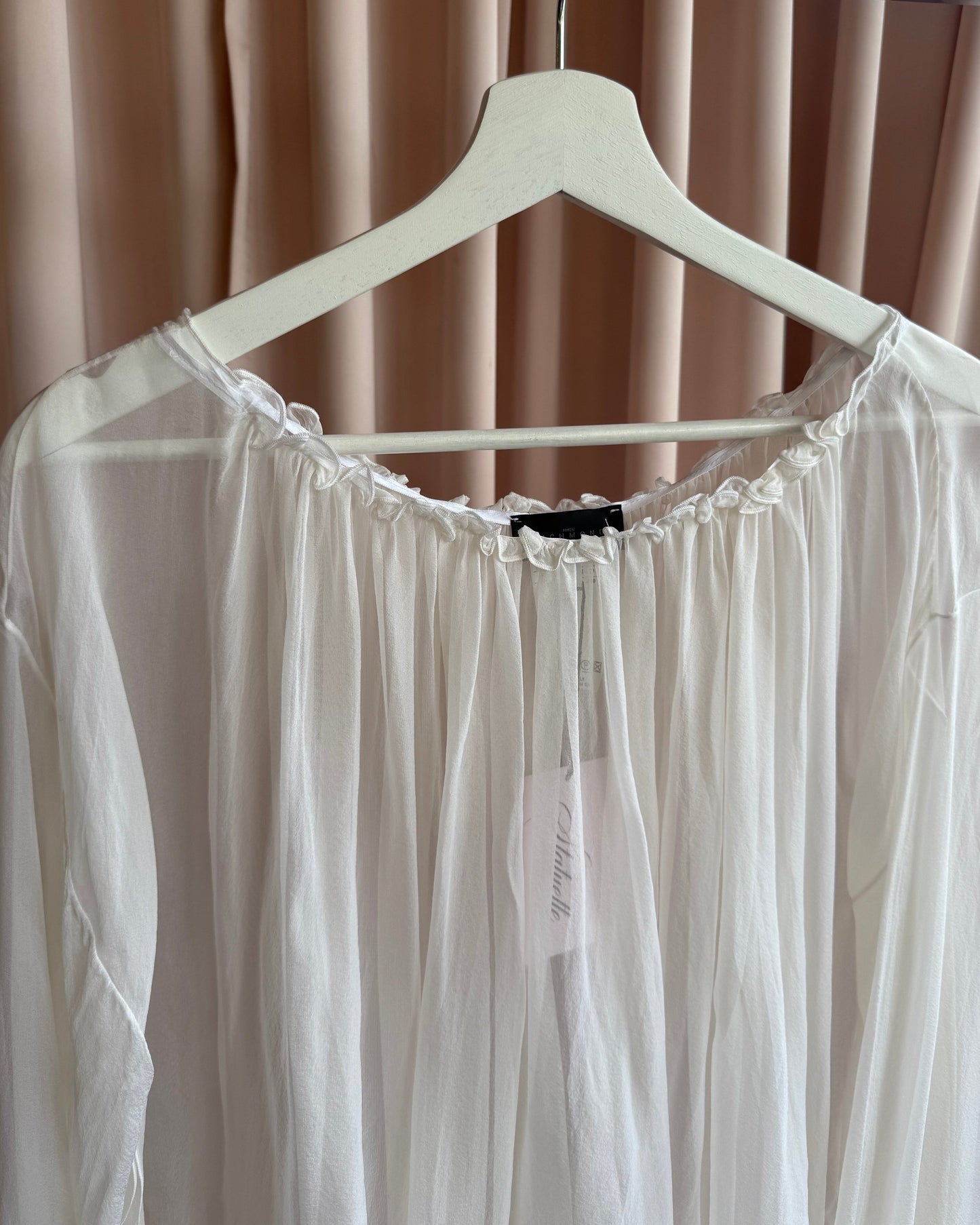 John Richmond Sheer White 100% Silk Bishop Sleeve Blouse