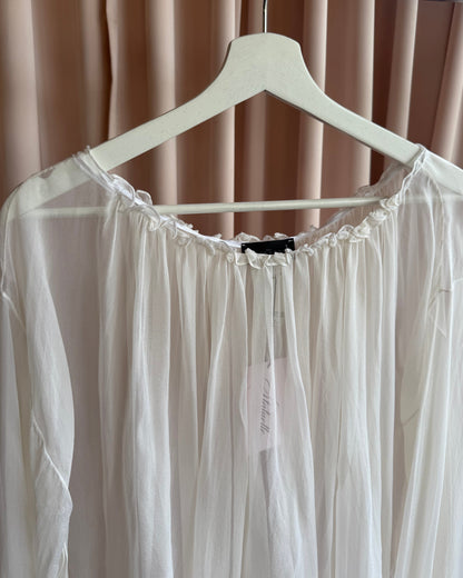 John Richmond Sheer White 100% Silk Bishop Sleeve Blouse