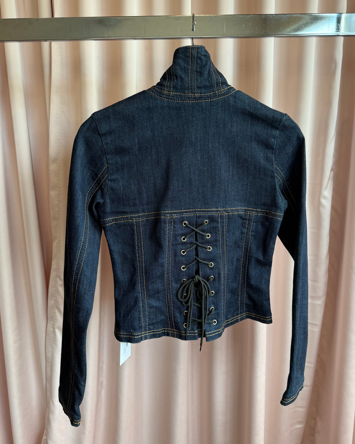 Japanese Brand Corset Lace Up Back Dark Wash Blue Denim Jacket