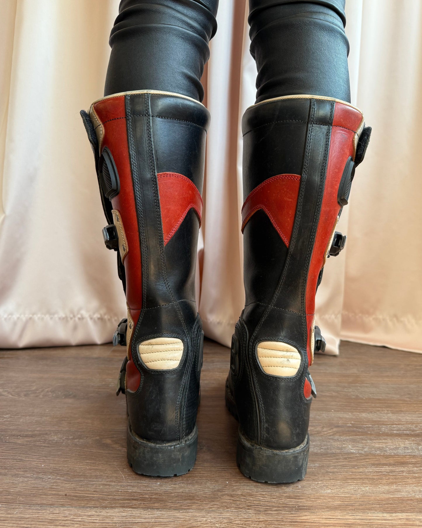 Balenciaga F/W 2017 Red & Black Leather Motorcycle Boots